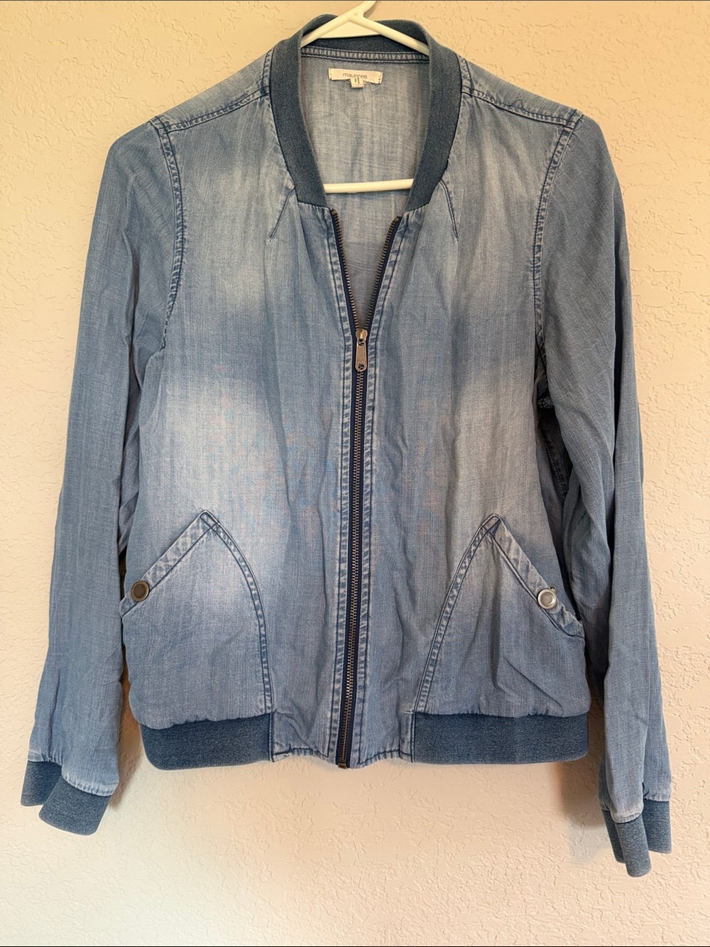 Maurices Light Blue Denim Bomber Jacket